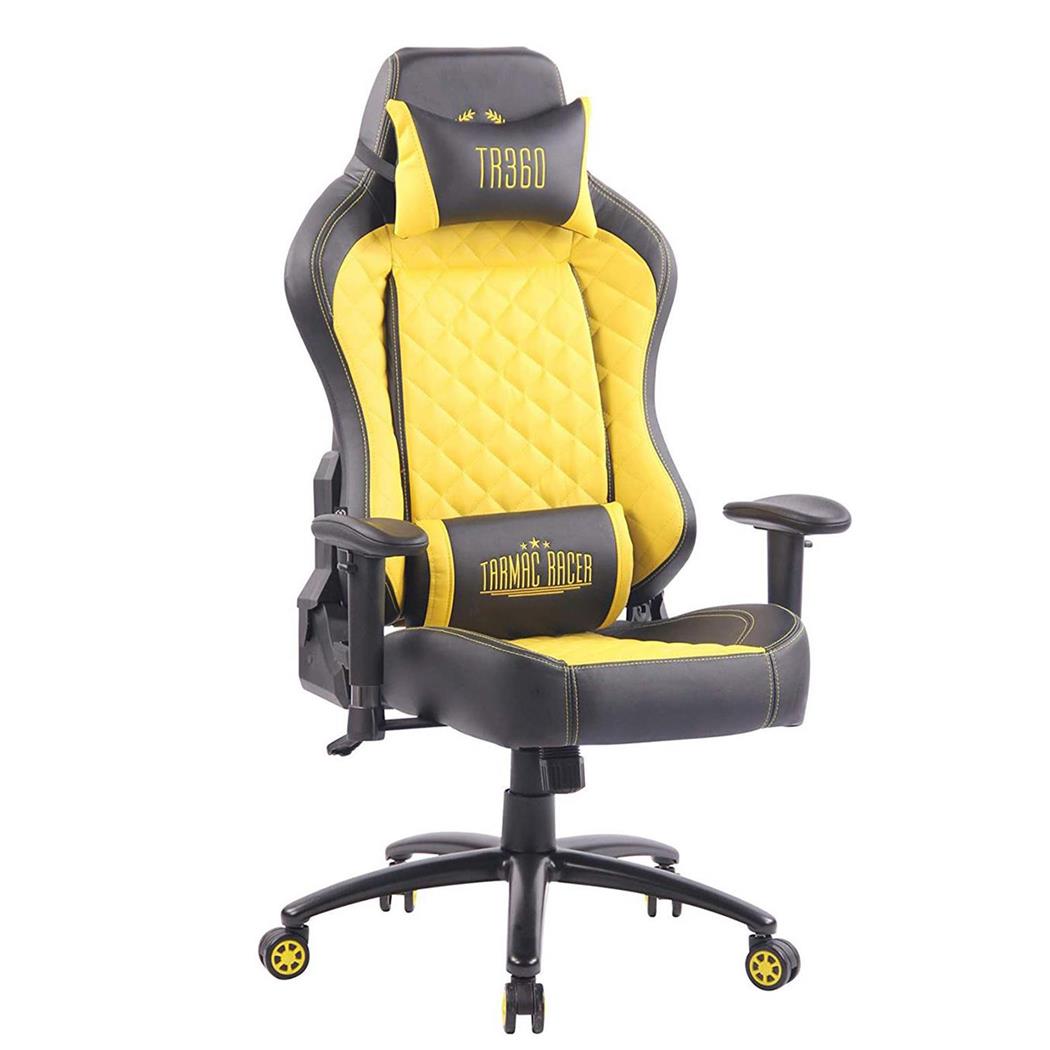 Cadeira Gaming MAXIM, Com Encosto reclinável, Almofadas Lombar e Cervical, Em Pele Preto/Amarelo