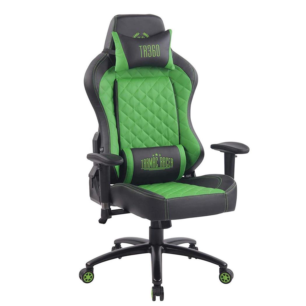 Cadeira Gaming MAXIM, Com Encosto reclinável, Almofadas Lombar e Cervical, Em Pele Preto/Verde