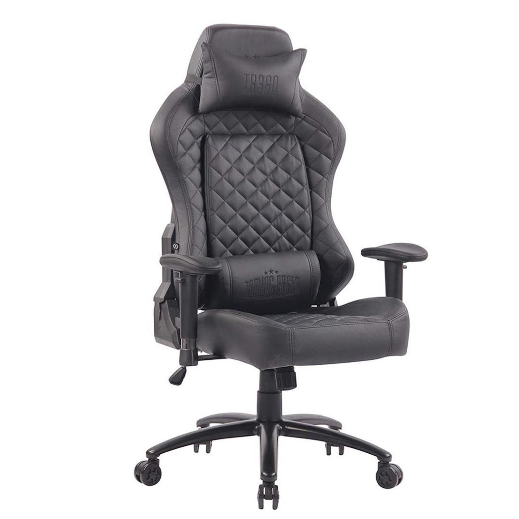 Cadeira Gaming MAXIM, Com Encosto reclinável, Almofadas Lombar e Cervical, Em Pele Preto