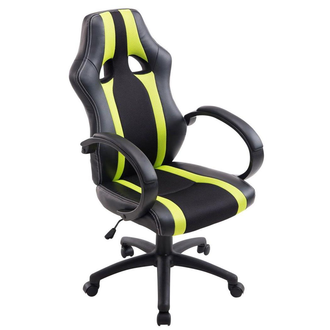 Cadeira Gaming KUBICA, Apto para 8H, Mecanismo de Balanço, Em Pele Preto/Verde