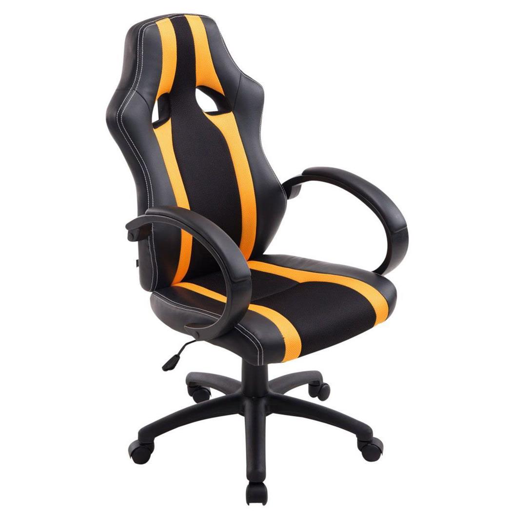 Cadeira Gaming KUBICA, Apto para 8H, Mecanismo de Balanço, Em Pele Preto/Amarelo