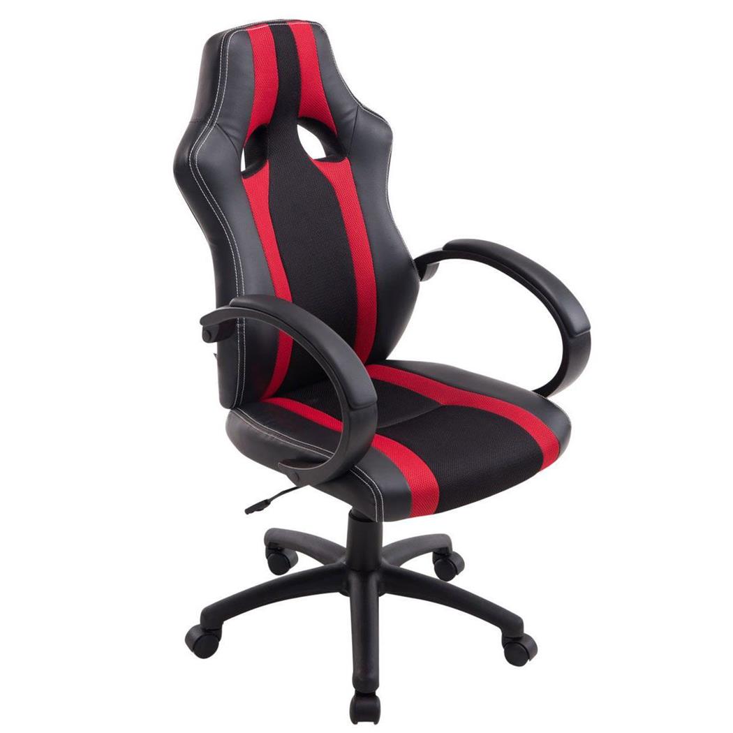 Cadeira Gaming KUBICA, Apto para 8H, Mecanismo de Balanço, Em Pele Preto/Vermelho