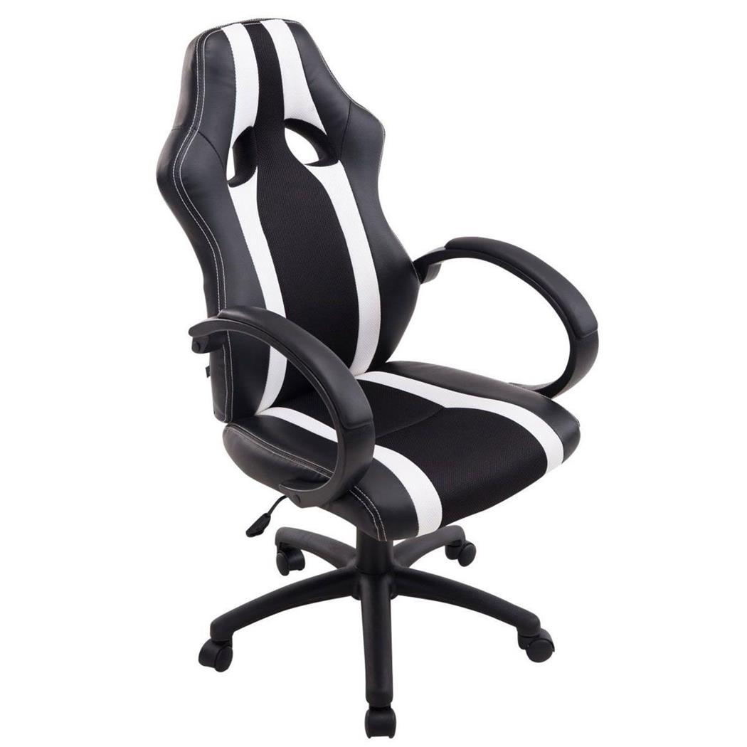 Cadeira Gaming KUBICA, Apto para 8H, Mecanismo de Balanço, Em Pele Preto/Branco