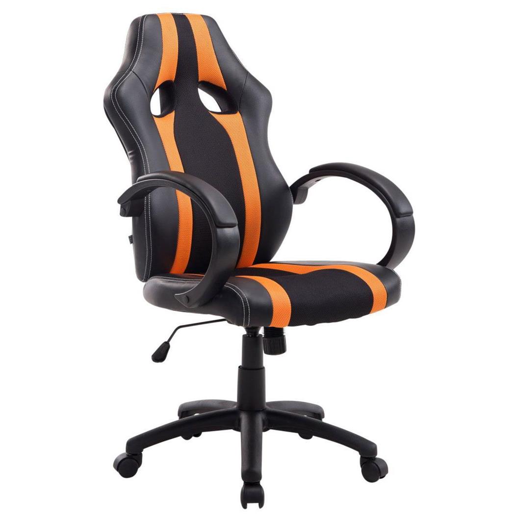Cadeira Gaming KUBICA, Apto para 8H, Mecanismo de Balanço, Em Pele Preto/Laranja