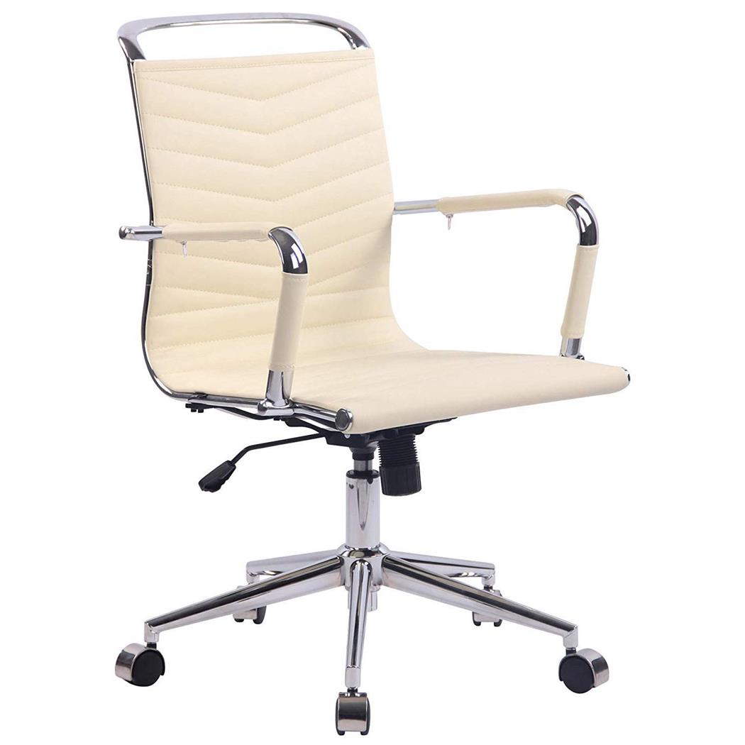 Cadeira de Escritório SIGRID, Design Moderno e com Costuras Visíveis, Em Pele Creme