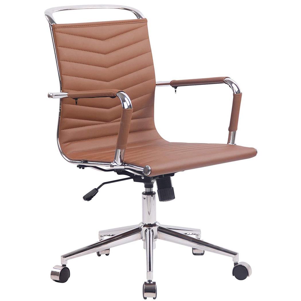 Cadeira de Escritório SIGRID, Design Moderno e com Costuras Visíveis, Em Pele Castanho Claro