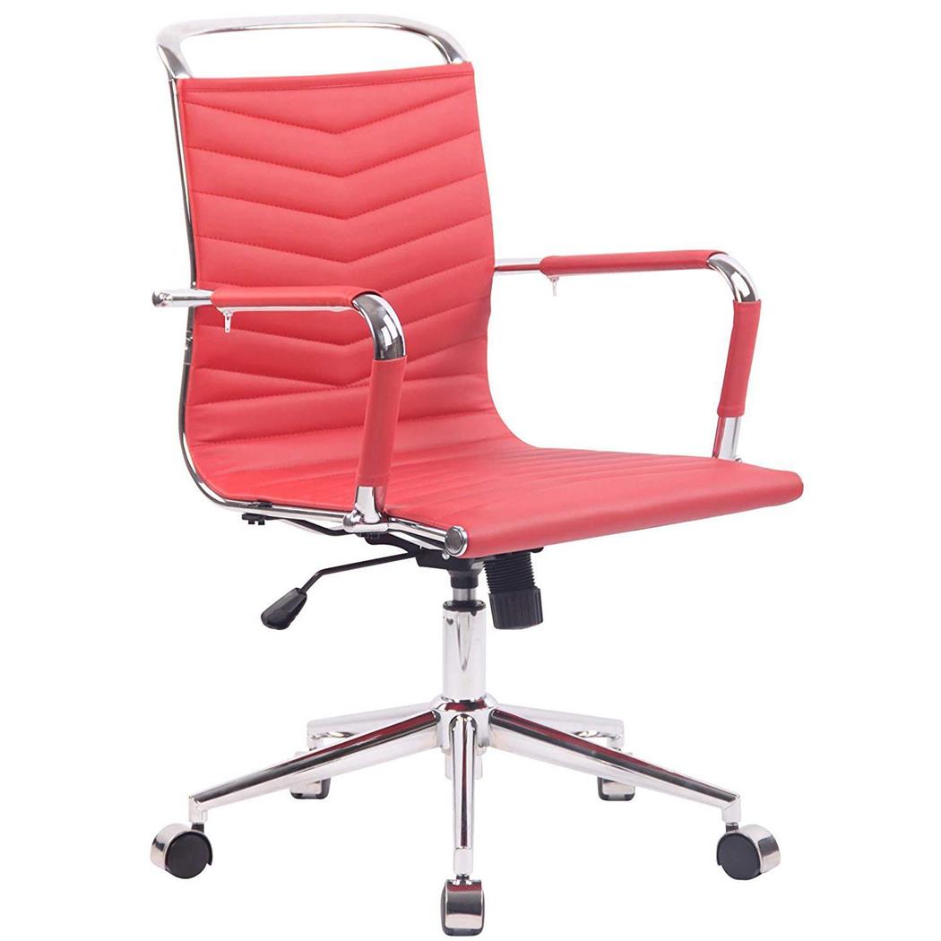 Cadeira de Escritório SIGRID, Design Moderno e com Costuras Visíveis, Em Pele Vermelho