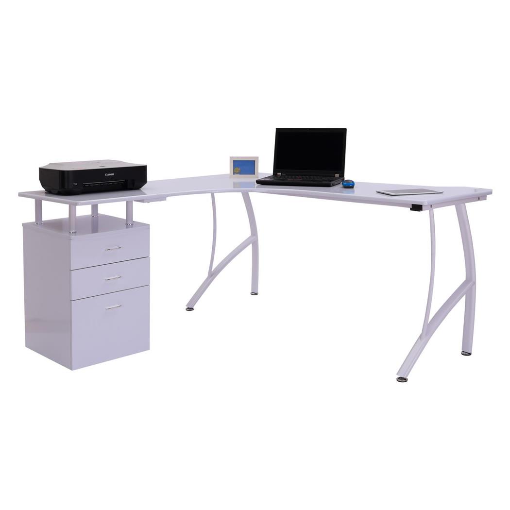 Mesa de Escritório TEKAWI, Grande Arrumação, Dimensões 151x143x76 cm, Em Madeira Branco