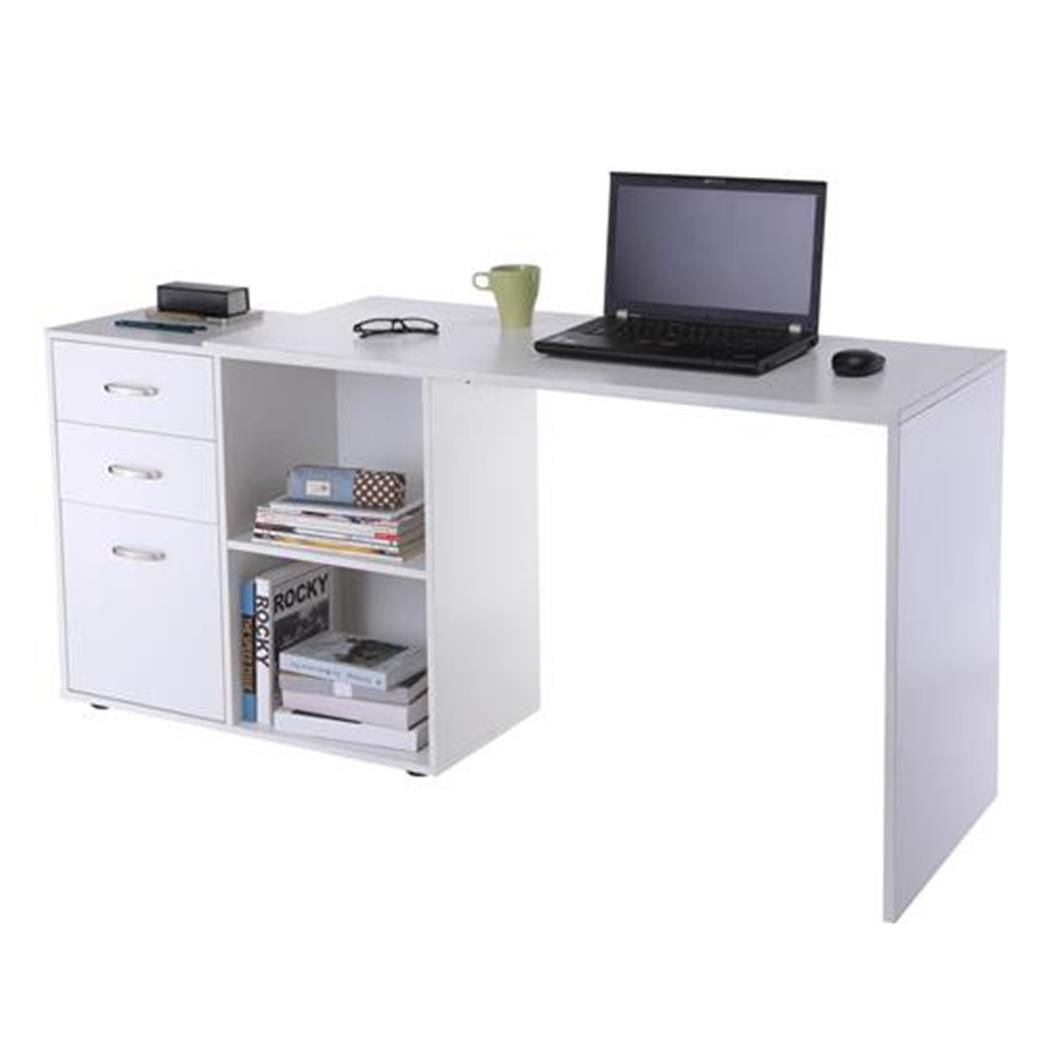 Mesa de Escritório, CANDA, Com Estantes e Armário, em Madeira, Cor Branco