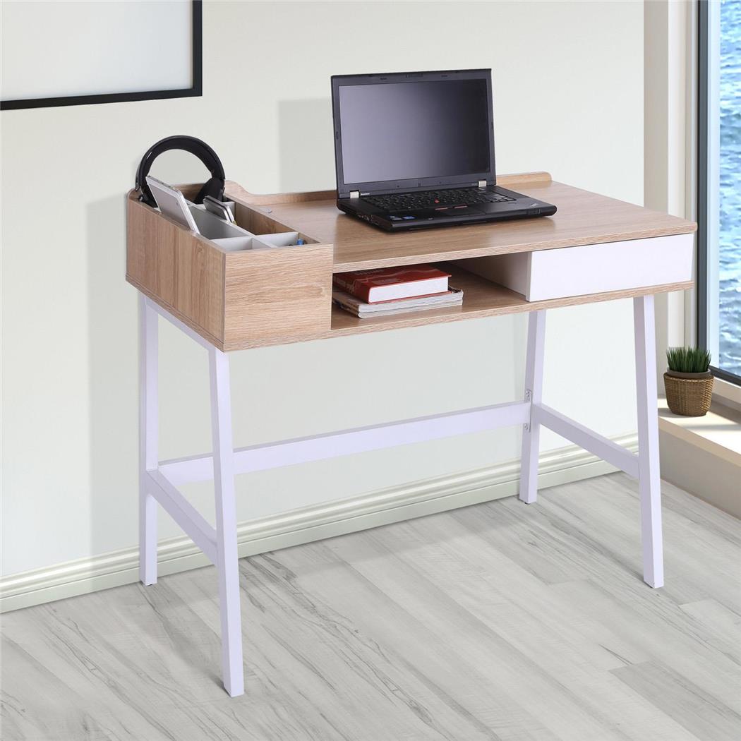 Mesa para Computador GADEA, 100x55x81 cm, Madeira e Metal, Em Castanho e Branco