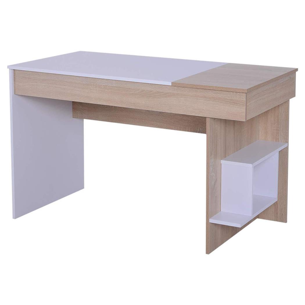 Mesa de Escritório, LISE, Com Tampa abatível, em Madeira, Cor Nogueira e Branco