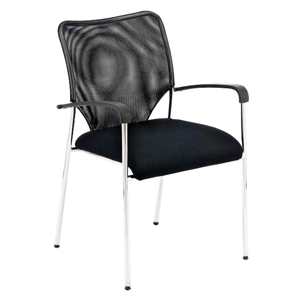 Cadeira de Visita JAMAICA, Ampla e Cómoda, em Malha Respirável, Cor Preto