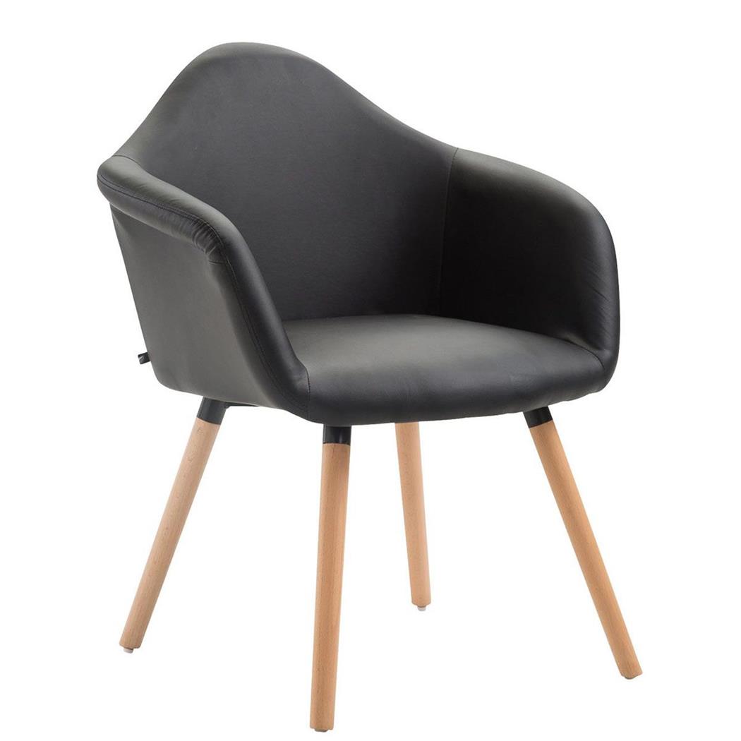 Cadeira de Visita, MARTA, Comodidade, Pernas de Madeira, Em Pele, Cor Preto