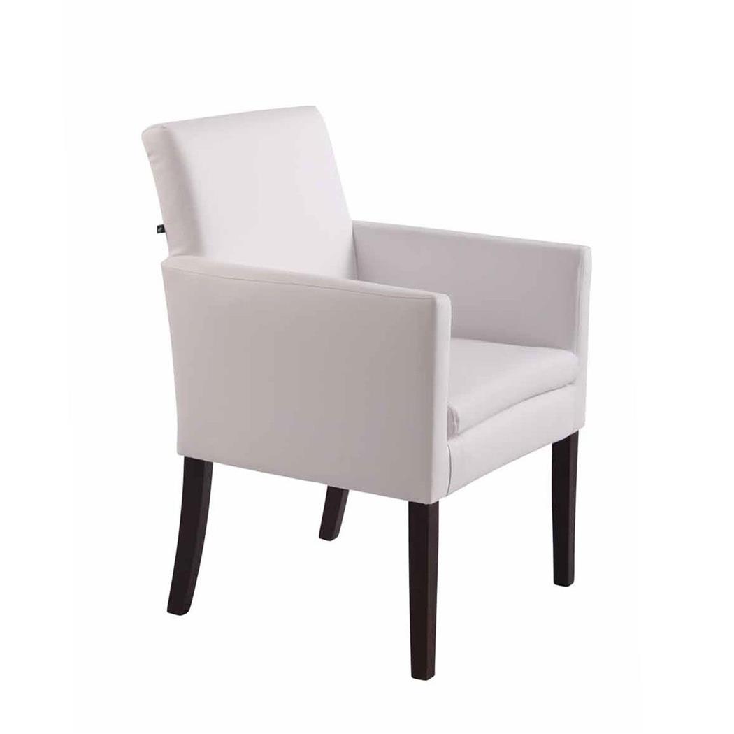 Poltrona de Visita, NOAH, Acolchoada, Pernas Escuras, Em Pele Cor Branco