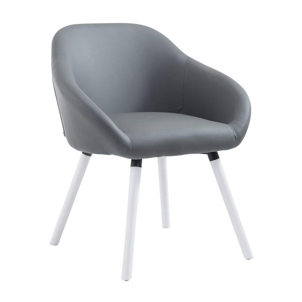 Cadeira de Visita, CINTIA, Conforto, Pernas Brancas, Em Pele Cor Cinza