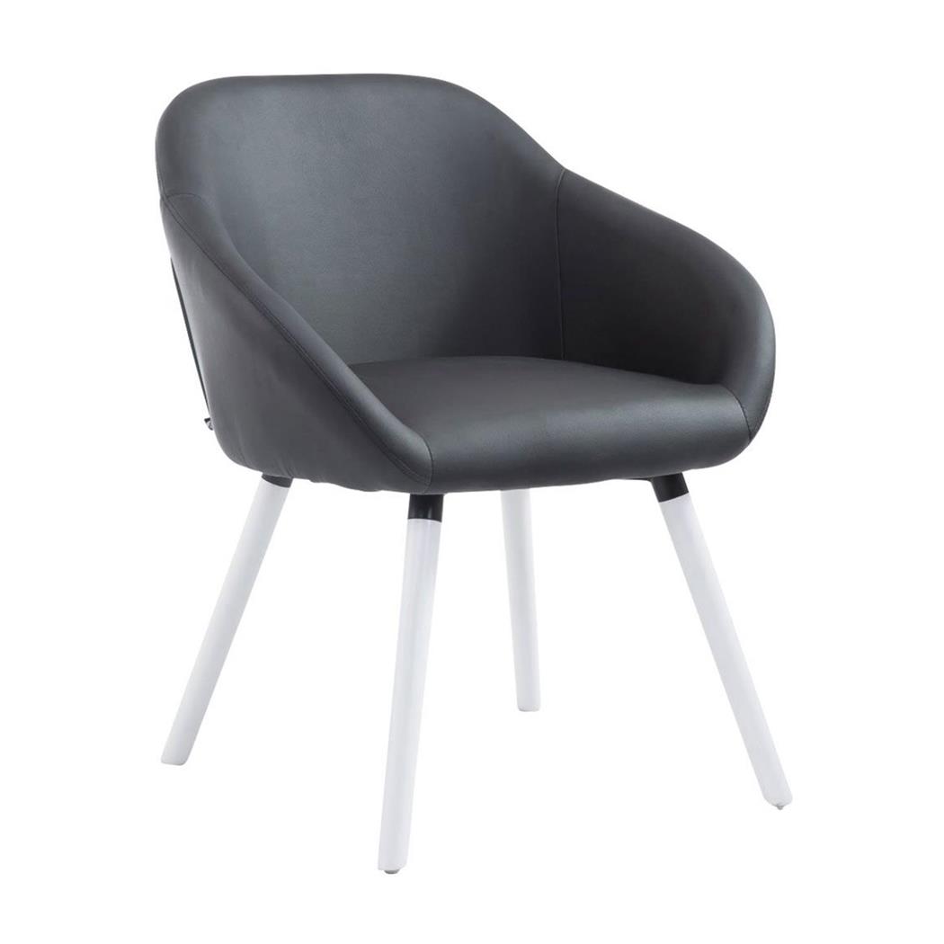 Cadeira de Visita, CINTIA, Conforto, Pernas Brancas, Em Pele Cor Preto