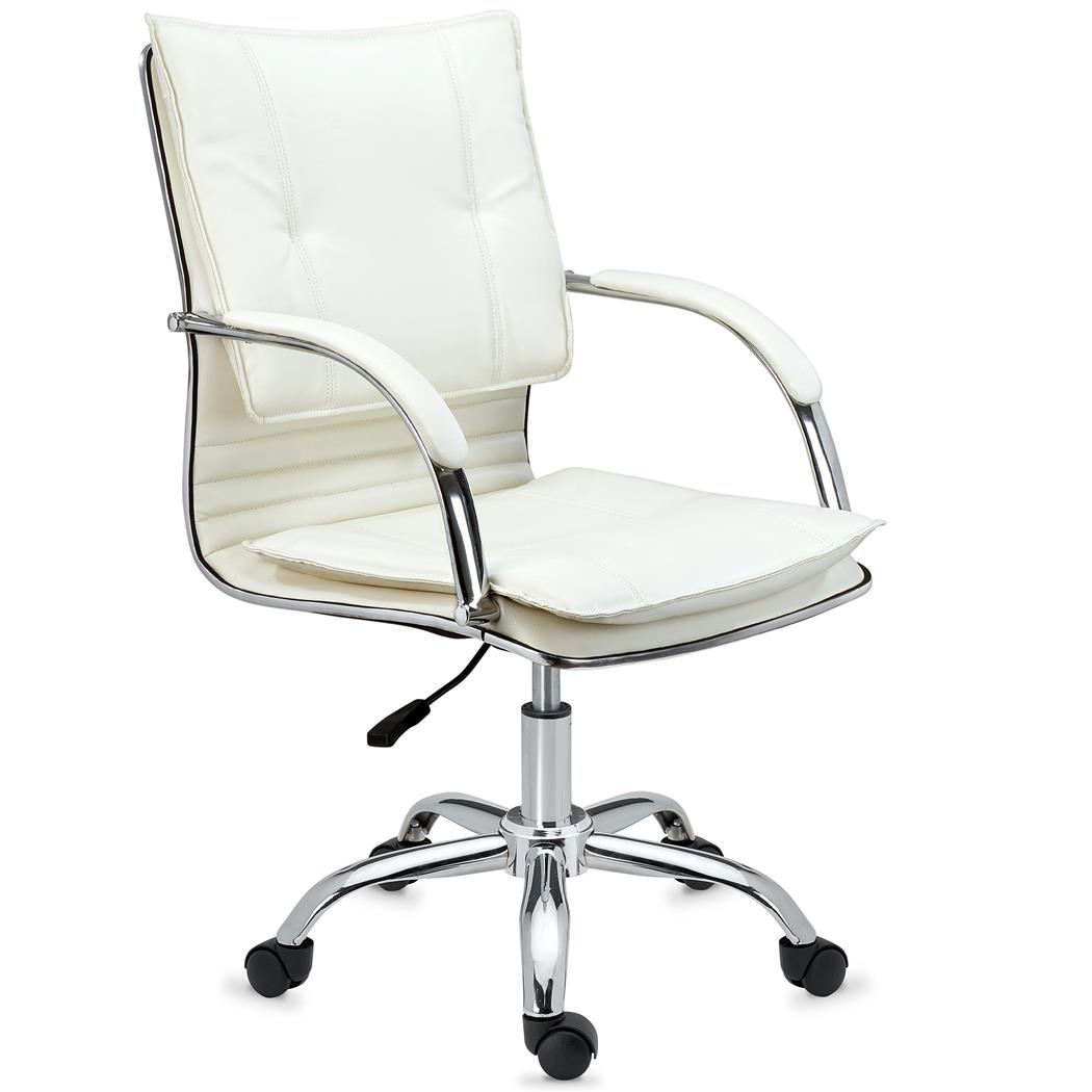 Poltrona de Escritório JIVA, Estructura Cromada, Forrada Em Pele, Cor Creme