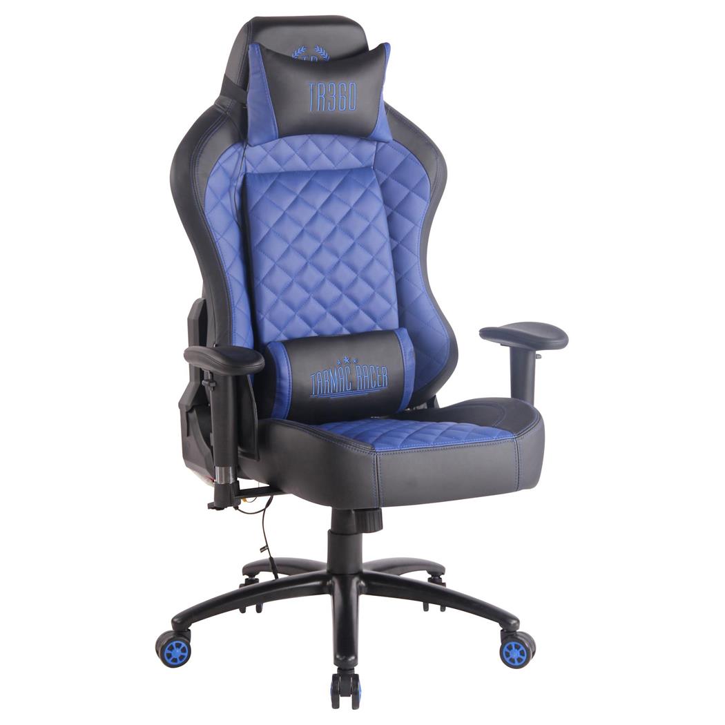 Cadeira gaming COPSE, Função de Aquecimento e Massagem, Em Pele Preto / Azul