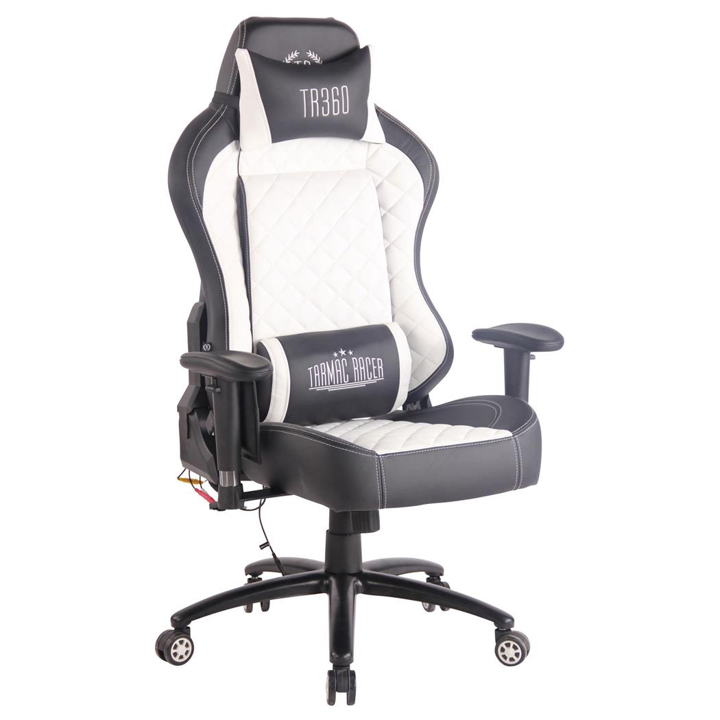 Cadeira gaming COPSE, Função de Aquecimento e Massagem, Em Pele Preto / Branco