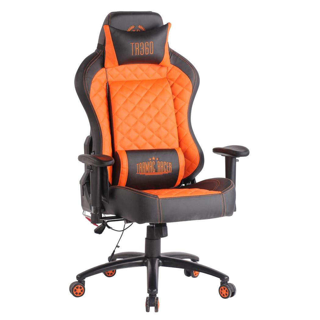 Cadeira gaming COPSE, Função de Aquecimento e Massagem, Em Pele Preto / Laranja