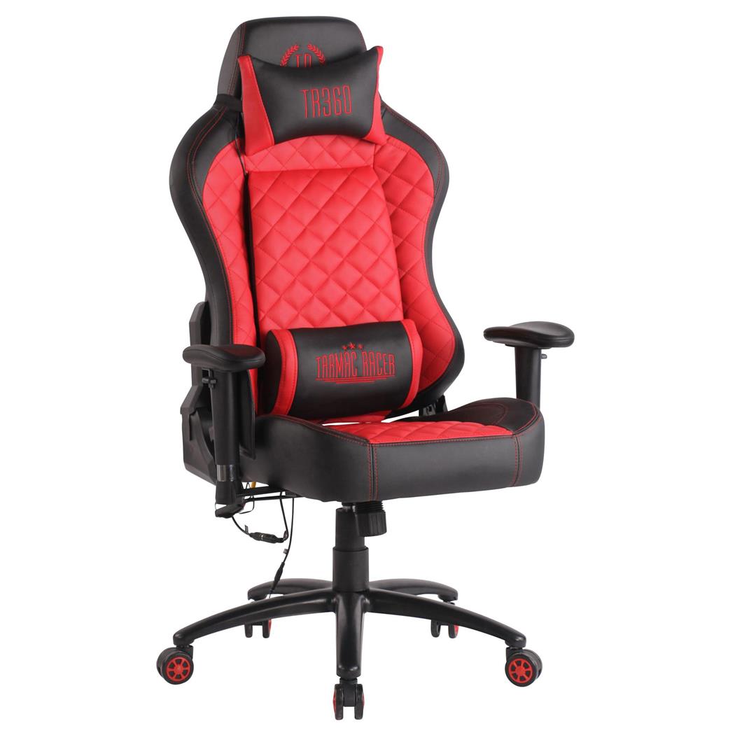 Cadeira gaming COPSE, Função de Aquecimento e Massagem, Em Pele Preto / Vermelho