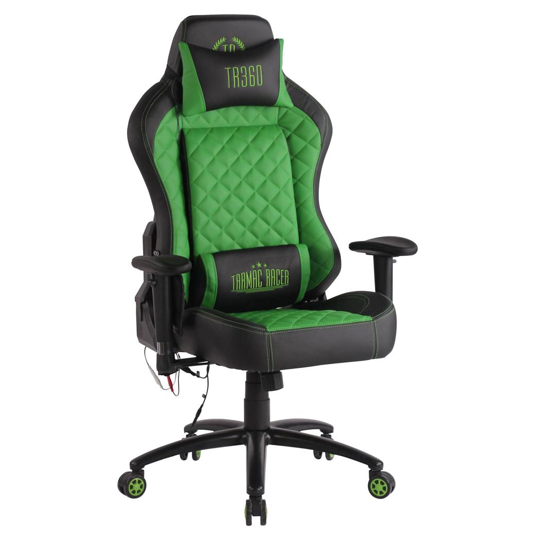 Cadeira gaming COPSE, Função de Aquecimento e Massagem, Em Pele Preto / Verde