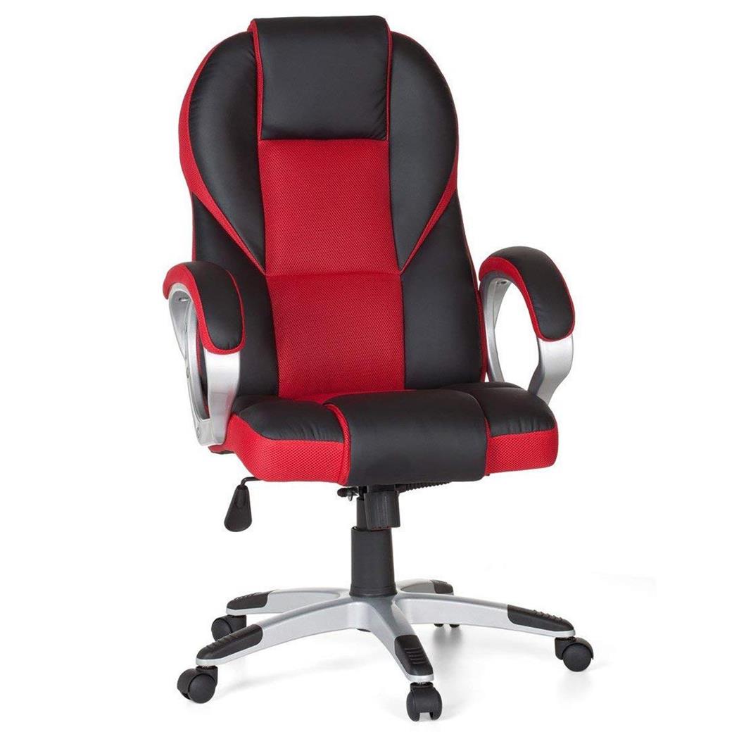 Cadeira Gaming ELIU, Acolchoado Grosso, Design Desportivo, Em Pele, Preto e Vermelho
