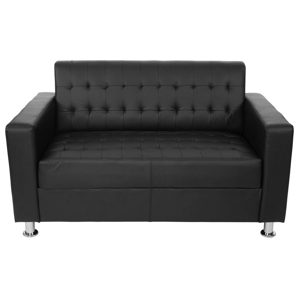 Sofá de 2 Lugares PRADI, Design Clássico e Elegante, Em Pele, Cor Preto