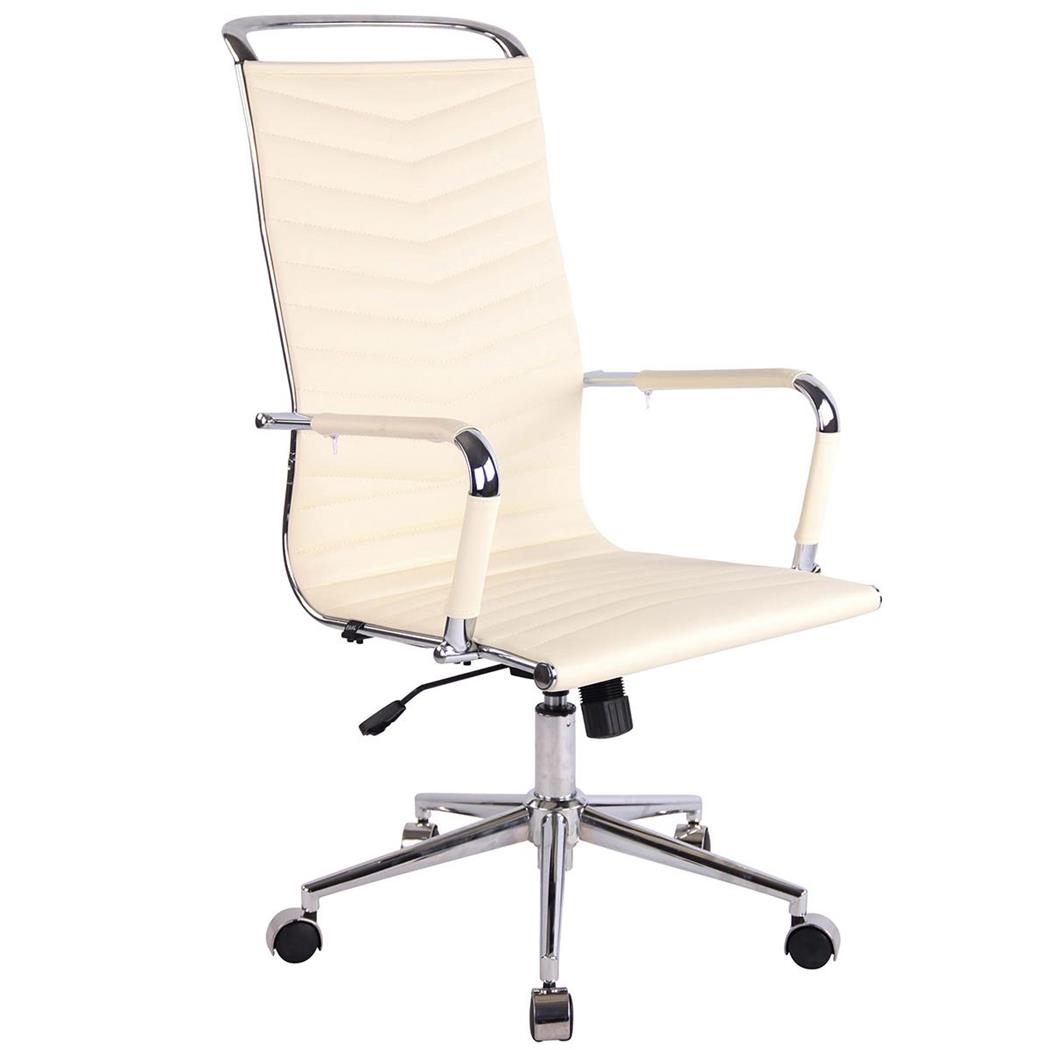 Cadeira de Escritório SIGRID, Encosto Alto, Design Moderno, Em Pele, Creme