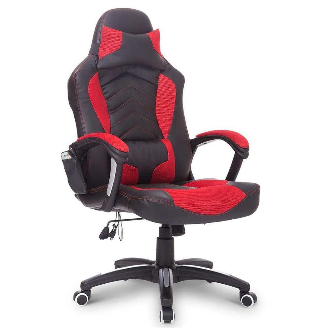 Cadeira Gaming CURE, Função de Massagem e Aquecimento, Pele e Malha, Cor Preto e Vermelho