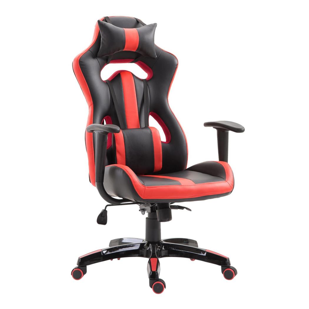 Cadeira Gaming TOMBI, Almofada Lombar e Cervical, Em Pele, Cor Preto e Vermelho