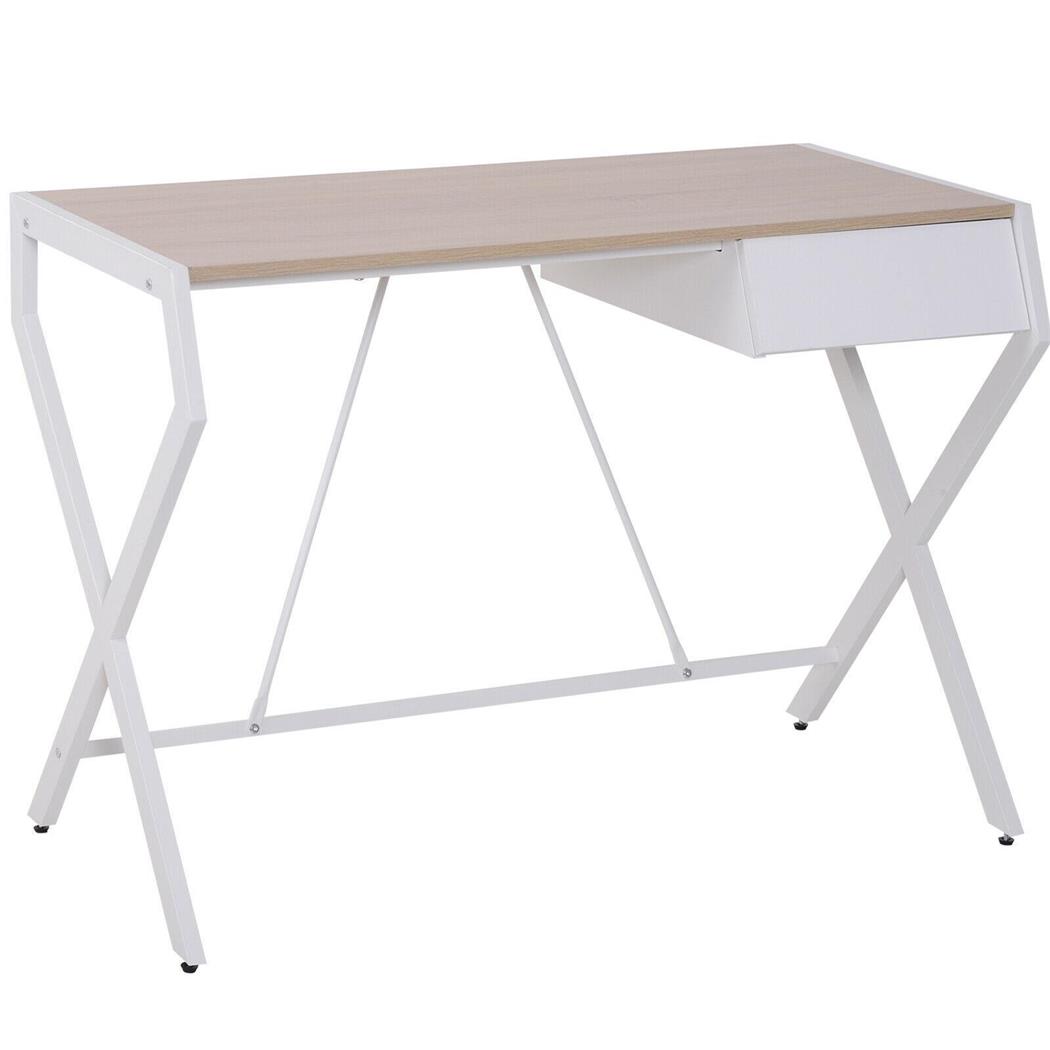 Mesa de Escritório LURITA, 105x56x75 cm, Com Gaveta, Em Metal e Madeira, Branco e Castanho