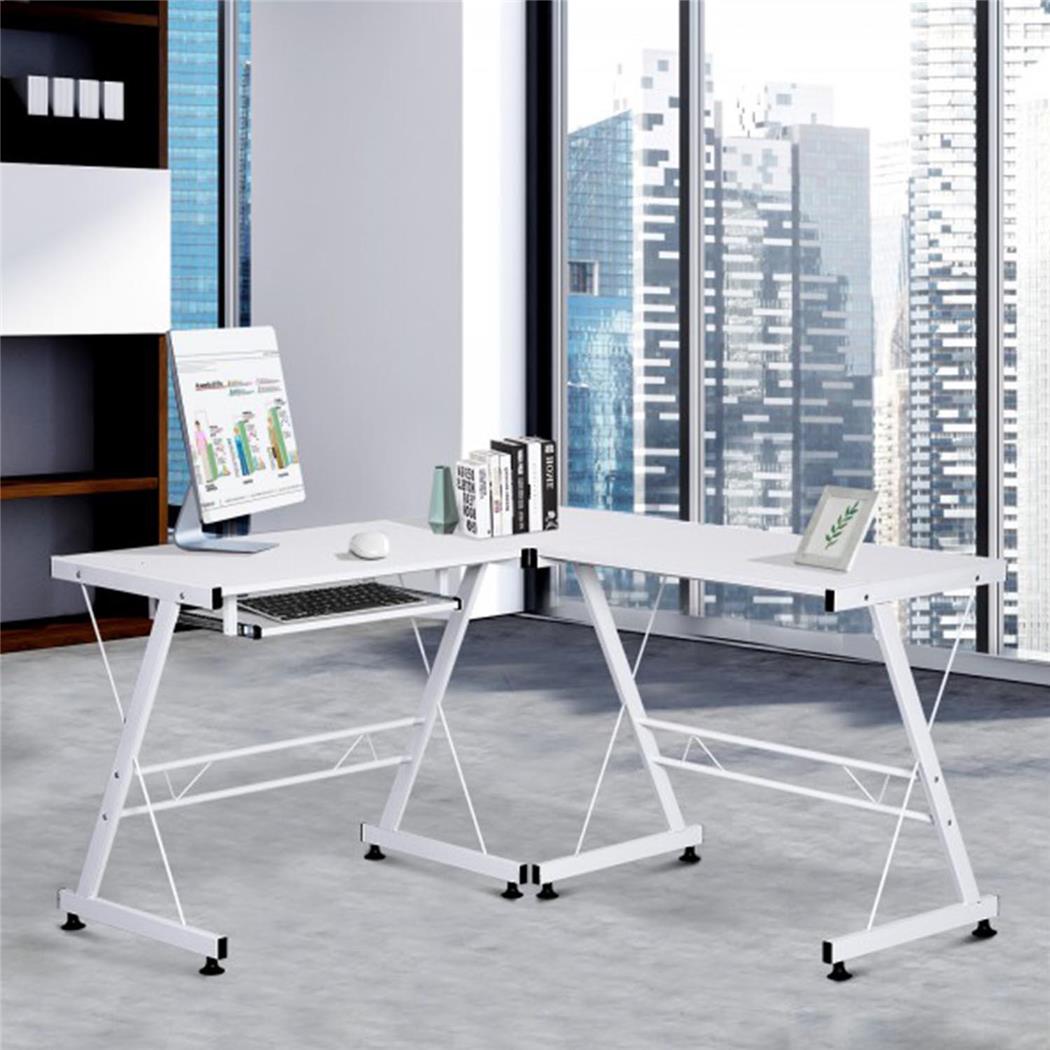 Mesa de Escritório ELTON, Estructura Metálica, Prateleira Para Teclado, Cor Branco