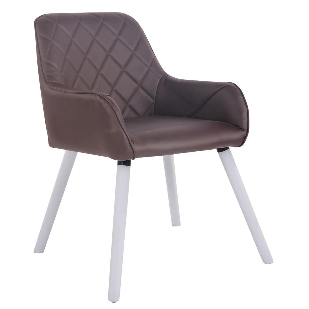 Cadeira de Visita DARY V, Design Moderno, Pernas Brancas, Em Pele, Cor Castanho