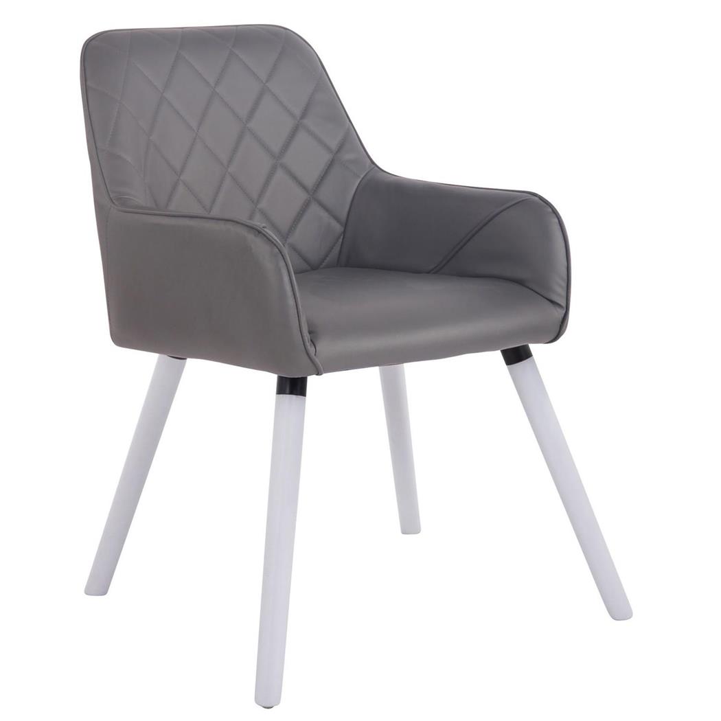 Cadeira de Visita DARY V, Design Moderno, Pernas Brancas, Em Pele, Cor Cinzento