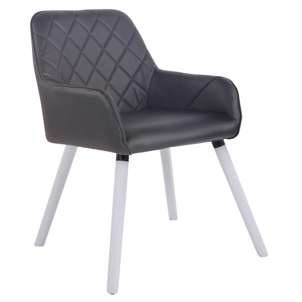 Cadeira de Visita DARY V, Design Moderno, Pernas Brancas, Em Pele, Cor Preto