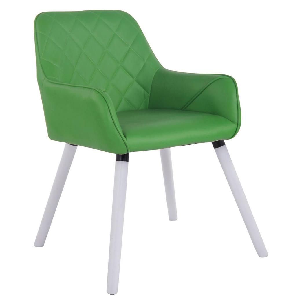 Cadeira de Visita DARY V, Design Moderno, Pernas Brancas, Em Pele, Cor Verde