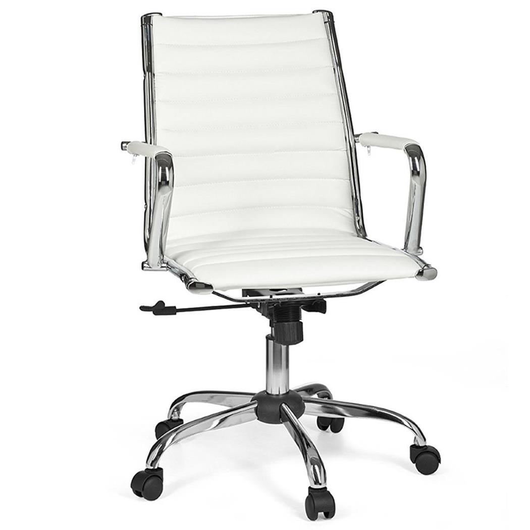 Cadeira de Escritório MENGEN 10, Estructura Metálica Cromada, Em Pele, Cor Branco