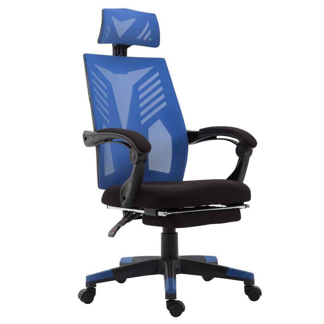 Cadeira Gaming NEON, Ergonómica, Apoia Pés Extensível, Em Malha Respirável, Preto e Azul