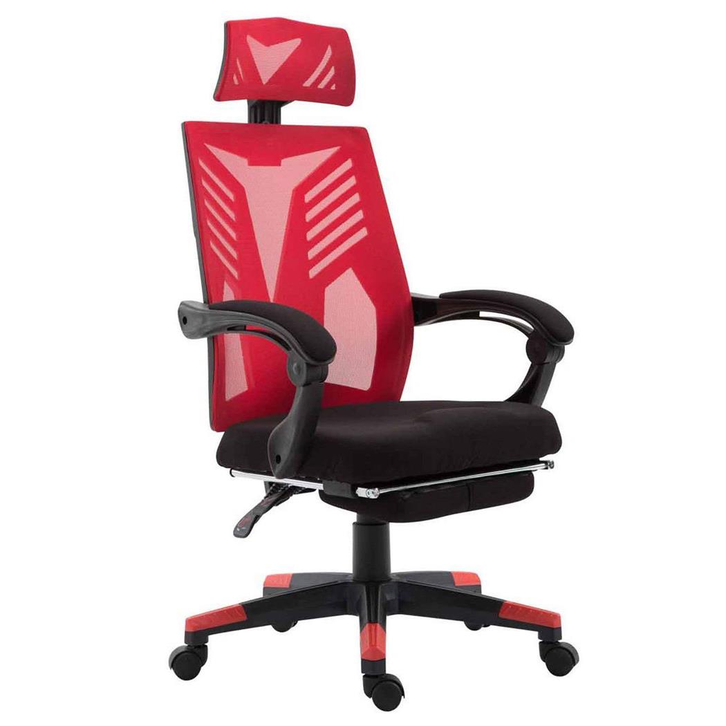 Cadeira Gaming NEON, Ergonómica, Apoia Pés Extensível, Em Malha Respirável, Preto e Vermelho