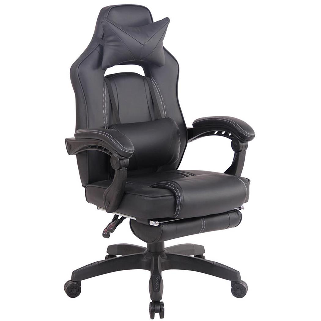 Cadeira Gaming MARQUEZ, Almofada Lombar e Cervical, Em Pele, Cor Preto 