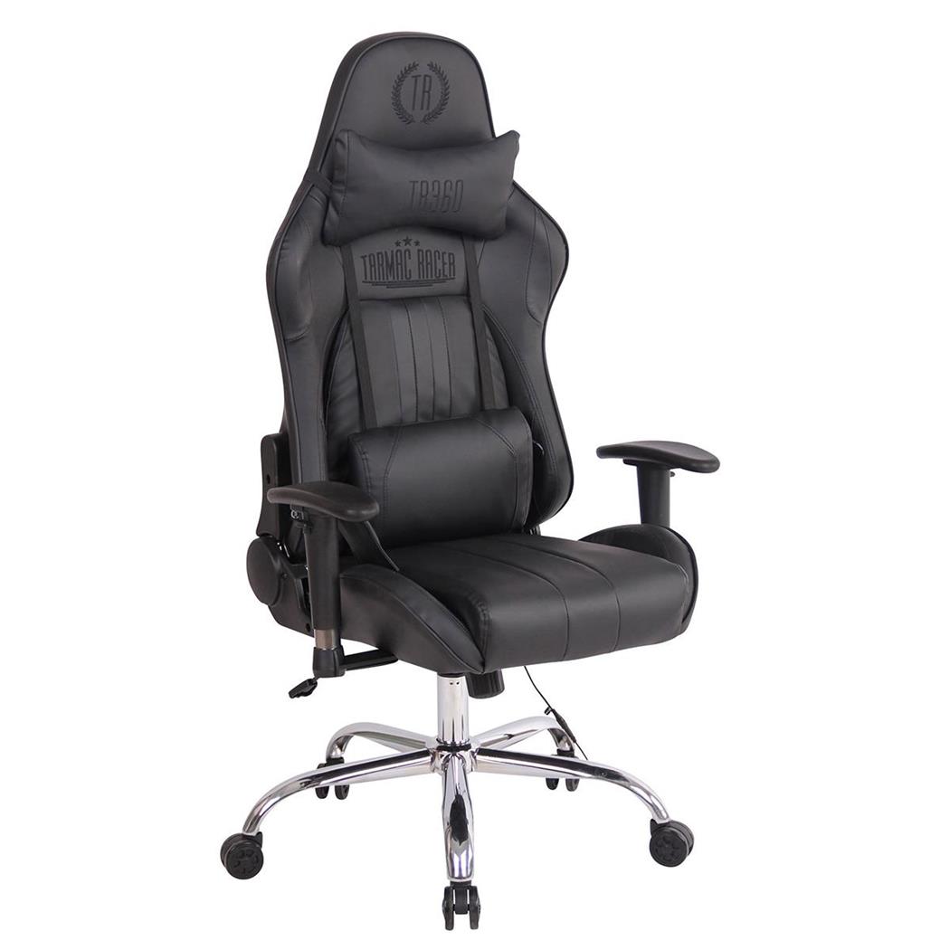 Cadeira Gaming INDY, Encosto Reclinável, Almofada Lombar e Cervical, Em Preto 