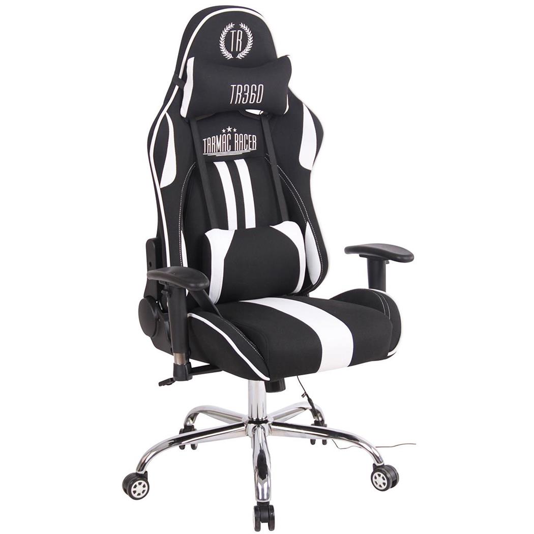 Cadeira Gaming INDY PANO, Encosto Reclinável, Almofada Lombar e Cervical, Em Preto / Branco