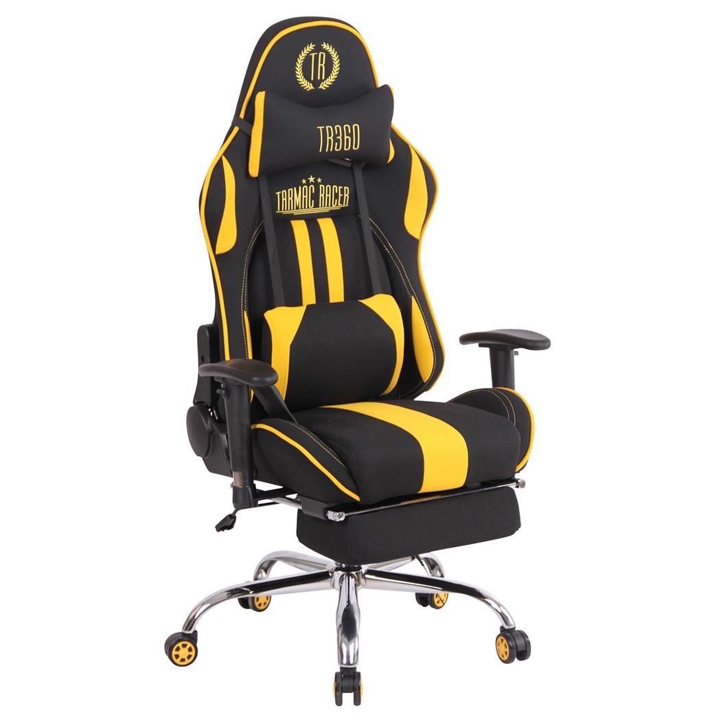 Cadeira Gaming LAUDA PANO, Almofada Lombar e Cervical, Apoia Pés Extensível, Preto / Amarelo