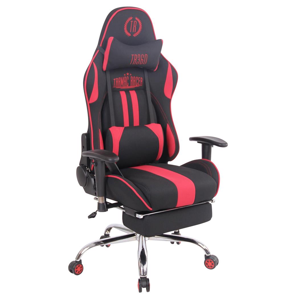 Cadeira Gaming LAUDA PANO, Almofada Lombar e Cervical, Apoia Pés Extensível, Preto / Vermelho