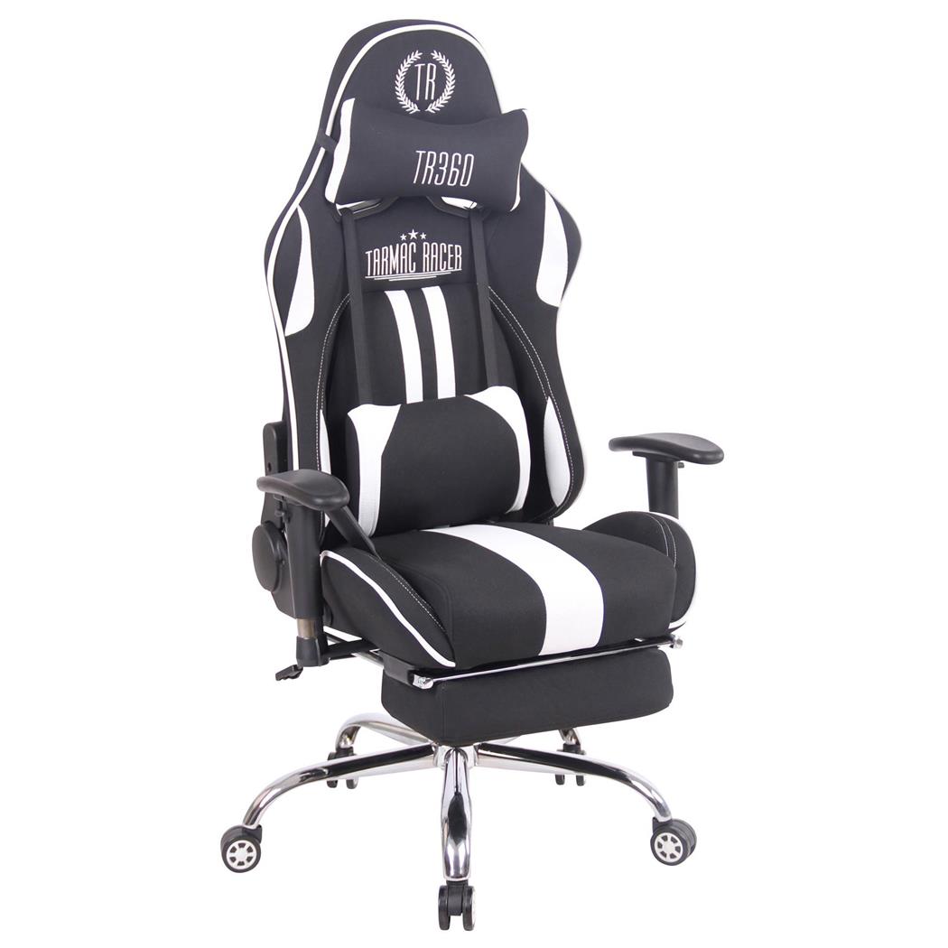 Cadeira Gaming LAUDA PANO, Almofada Lombar e Cervical, Apoia Pés Extensível, Preto / Branco