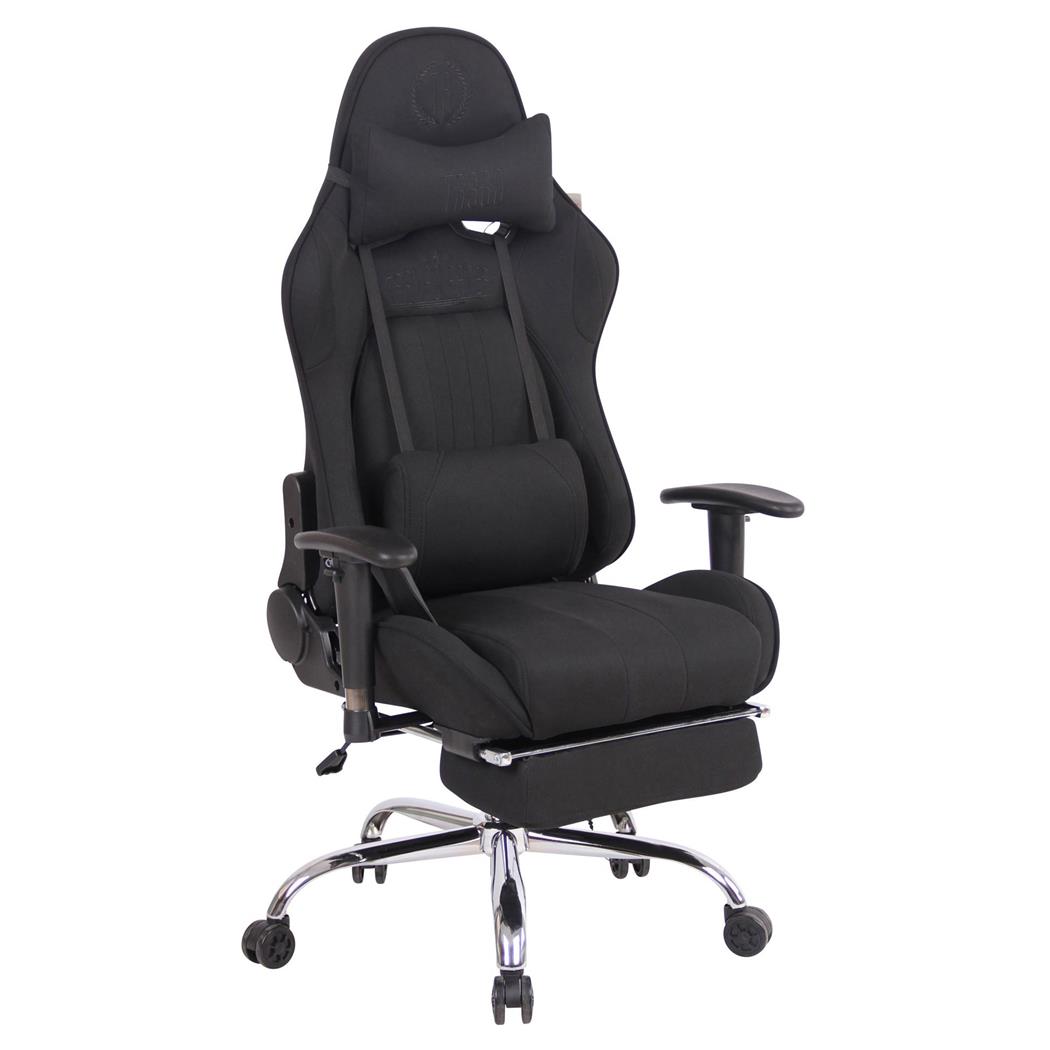 Cadeira Gaming LAUDA PANO, Almofada Lombar e Cervical, Apoia Pés Extensível, Preto