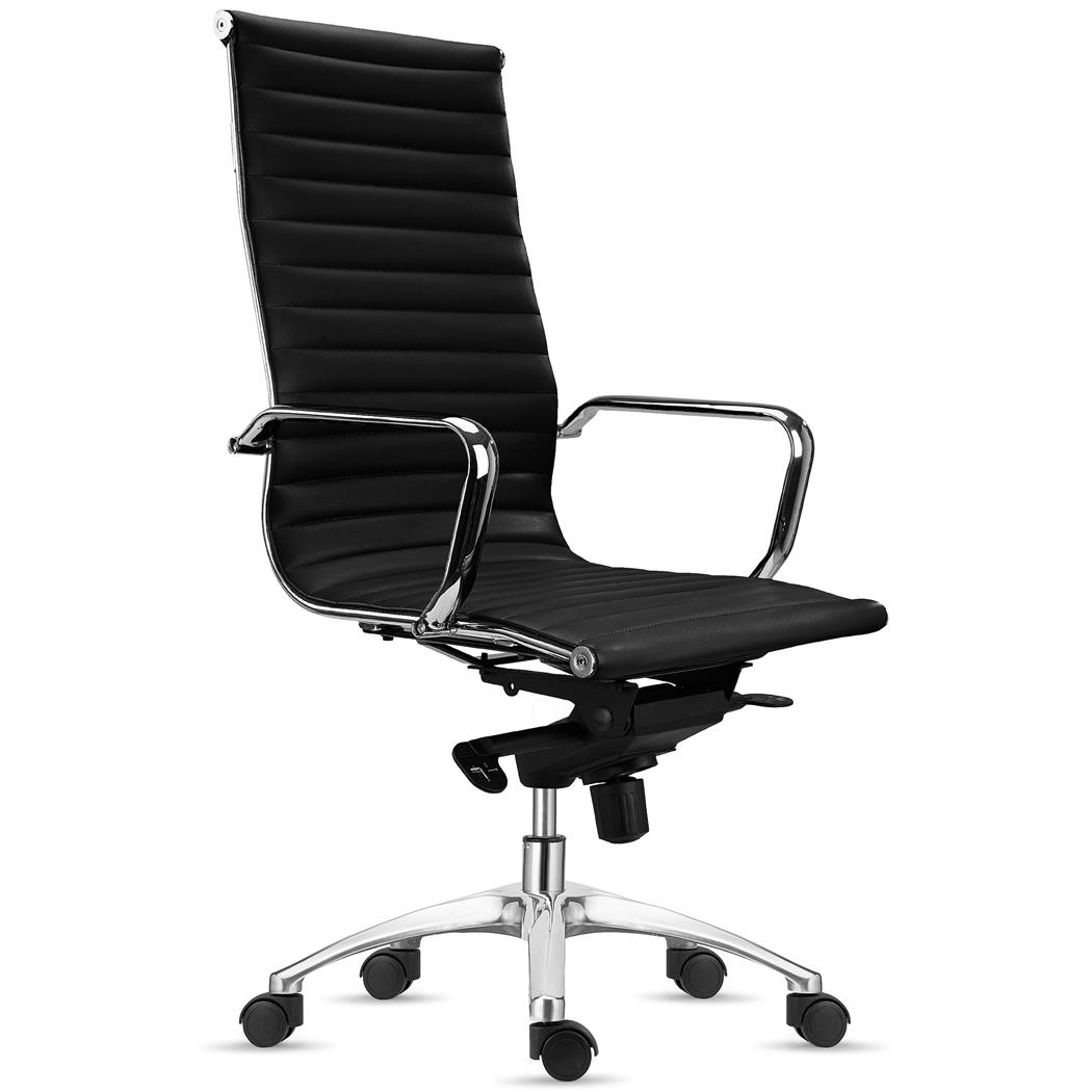 Cadeira de Escritório CHICAGO, Design Elegante, Encosto Alto, Pele Verdadeira, Preto