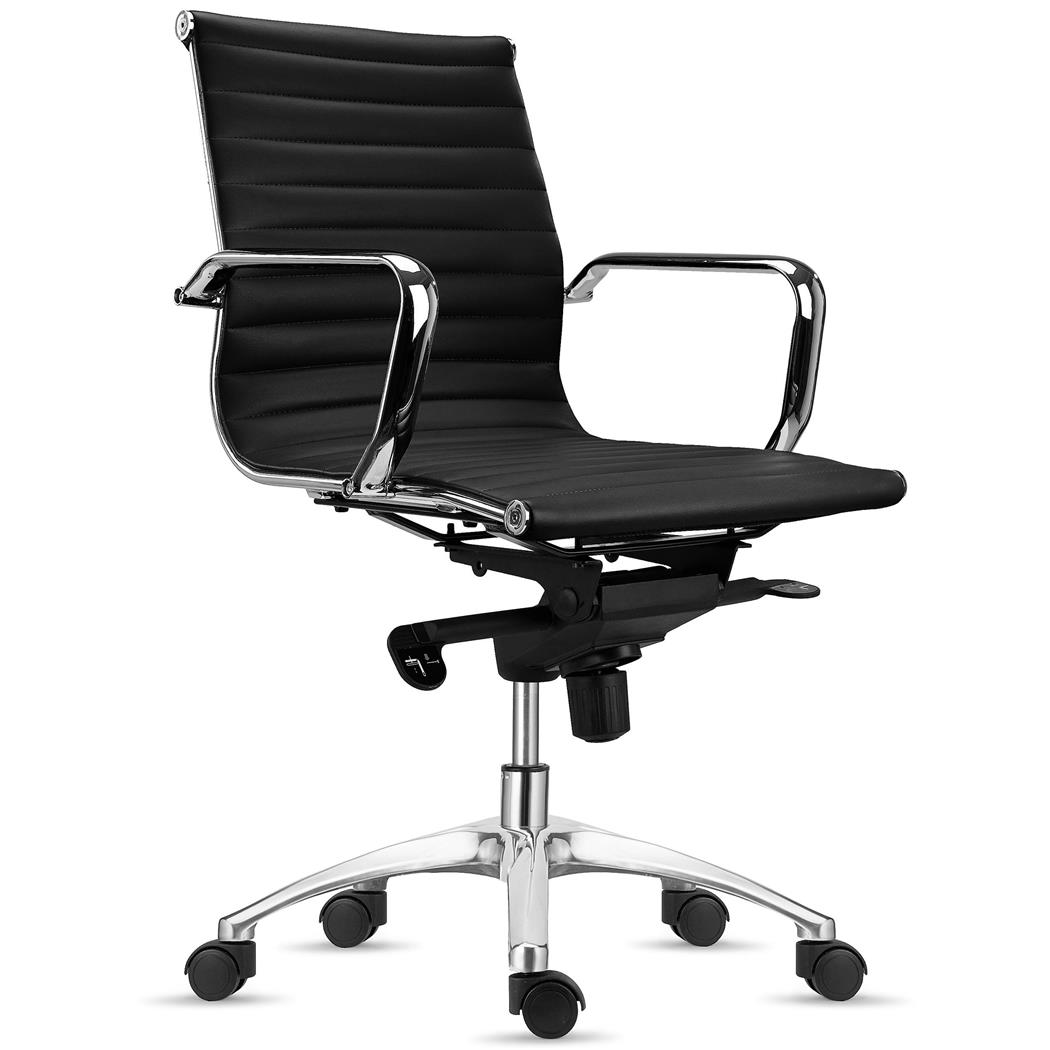 Cadeira de Escritório CHICAGO, Design Elegante, Encosto Médio, Pele Verdadeira, Preto