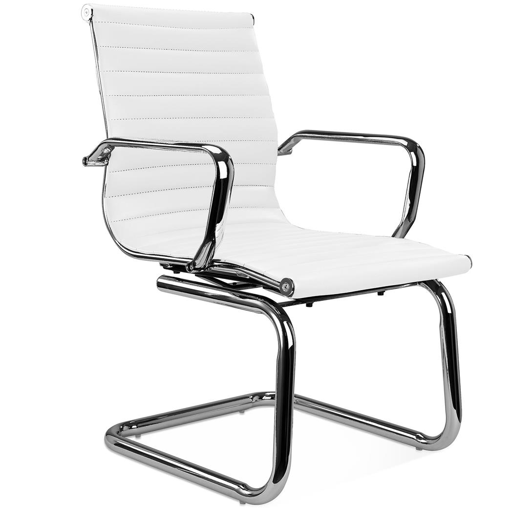 Cadeira de Visita CHICAGO, Design Elegante, Estructura Metálica, Em Pele, Branco